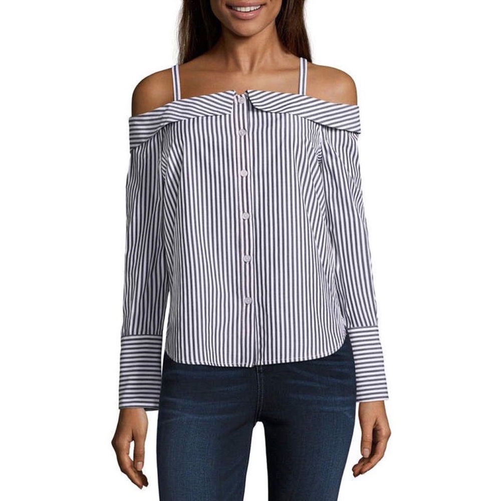 By&By | Striped Poplin off the shoulder blouse | M